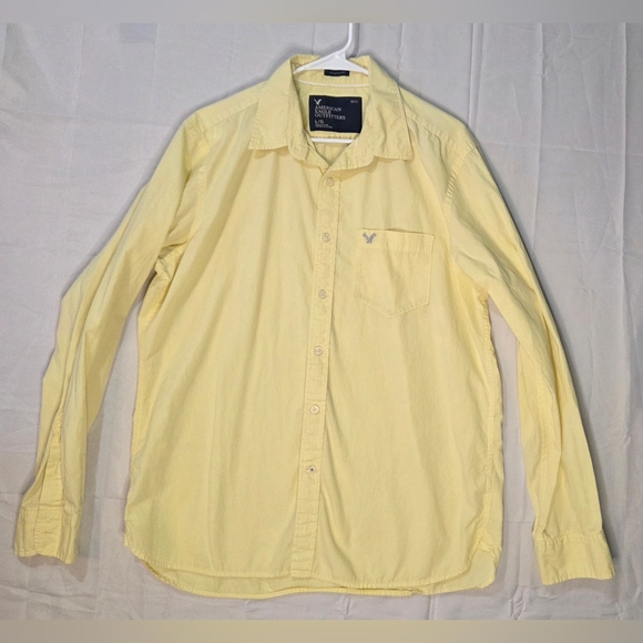 American Eagle Yellow Button Down Shirt Men L Athletic Fit Casual - Picture 6 of 6